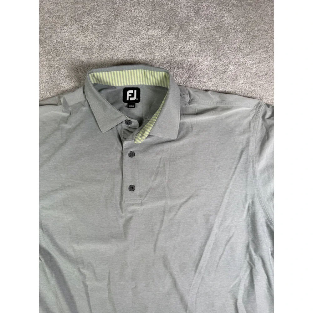 Footjoy Polo Shirt Men XL Gray S/S Stretch Golf Performance Casual Sleeve Logos*